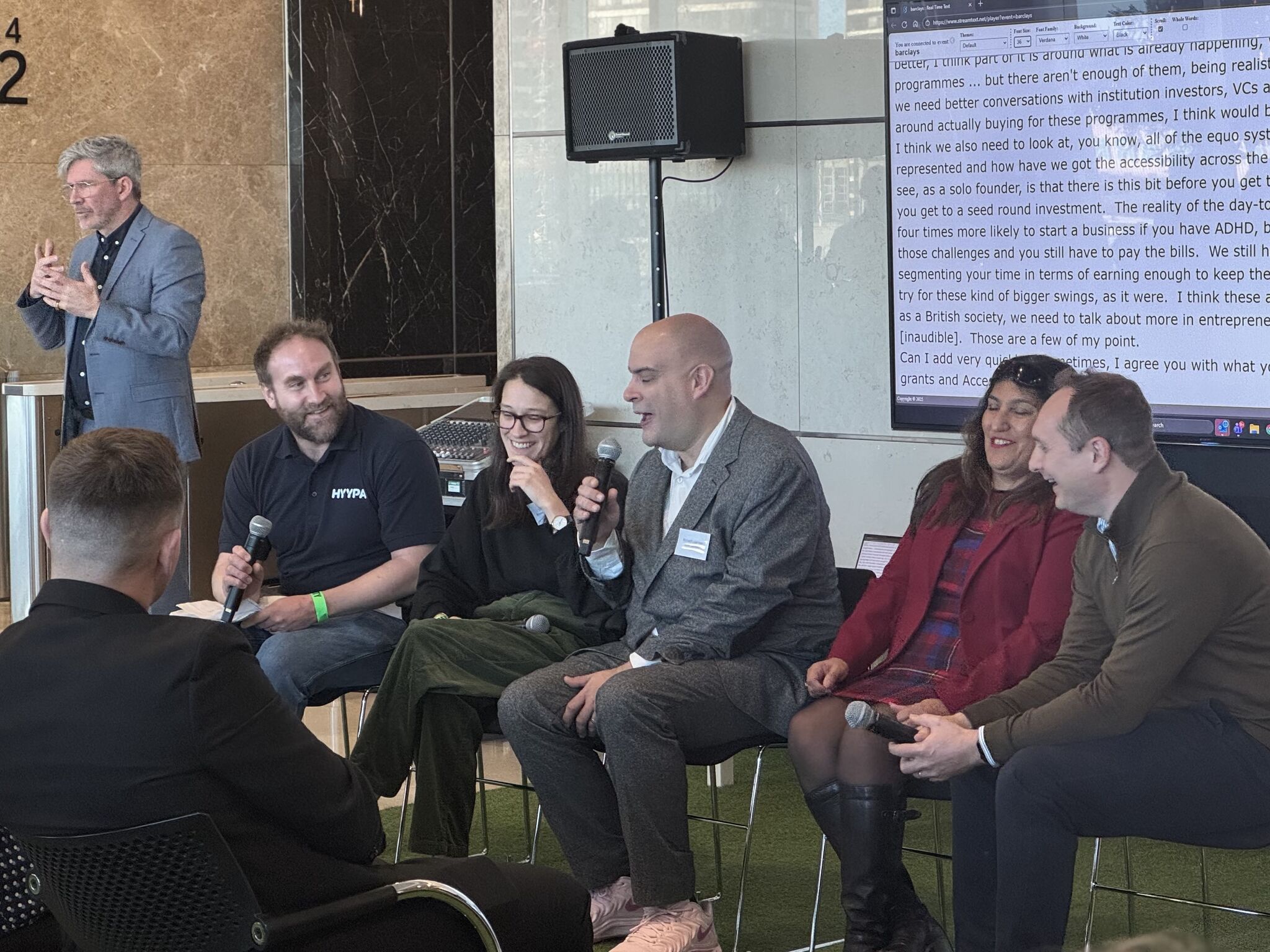 Mark on the founders panel at Barclays HQ