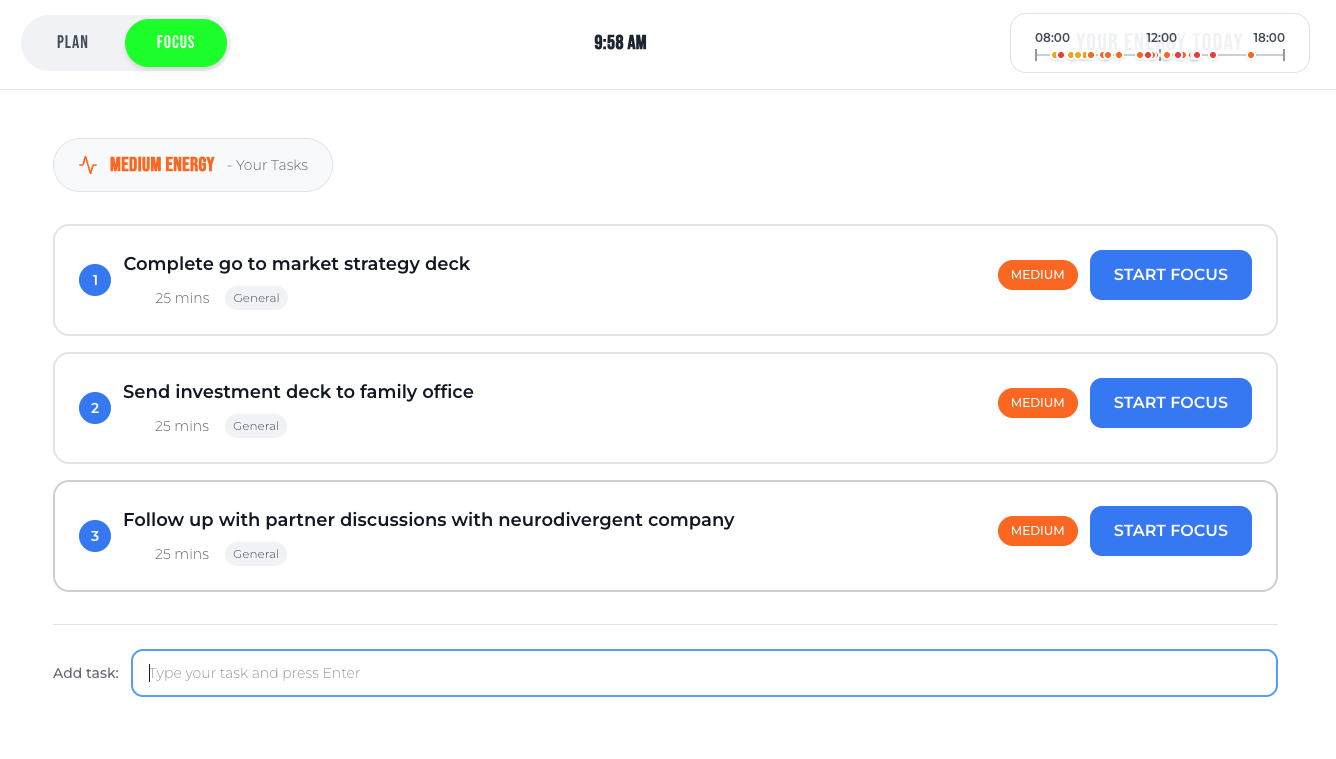 HYYPA Focus Mode showing your priorities and timer